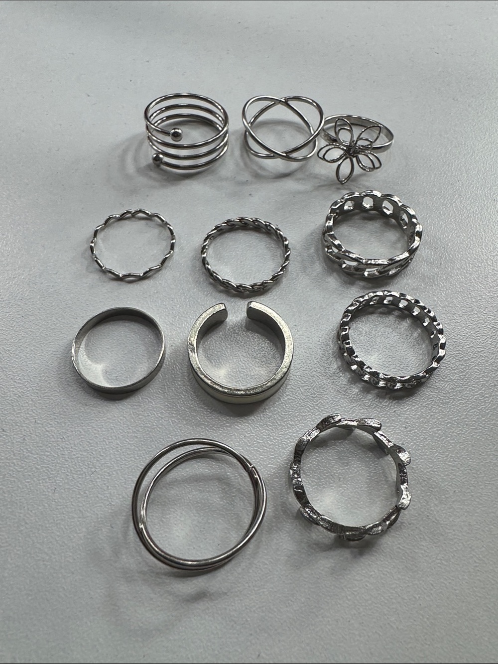 Set of 11 Silver-Tone Stackable Rings